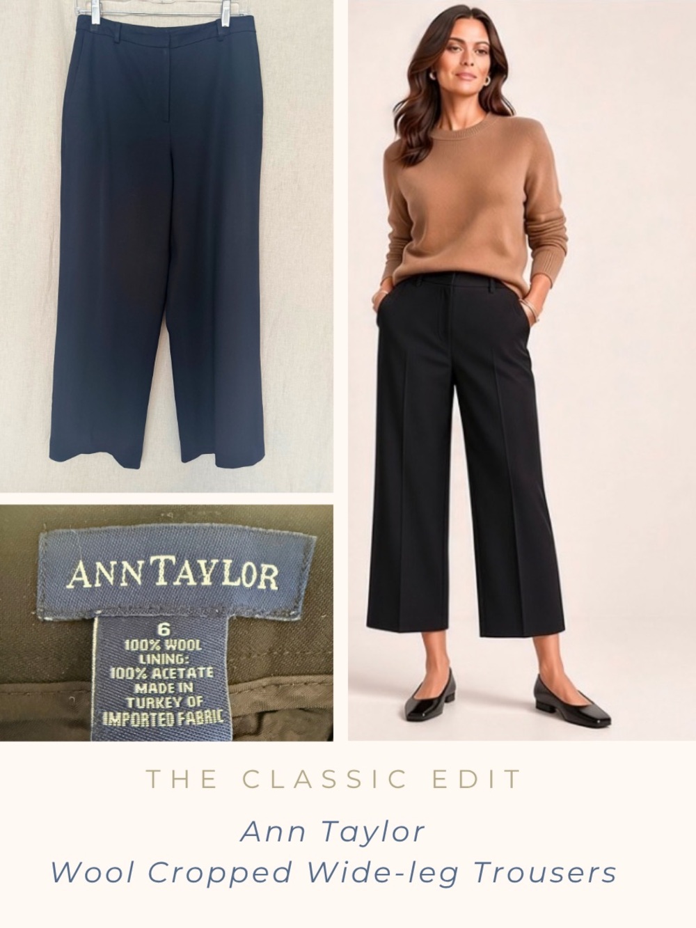 Ann Taylor 100% Worsted Wool High-Waist Wide Leg Crop Pants